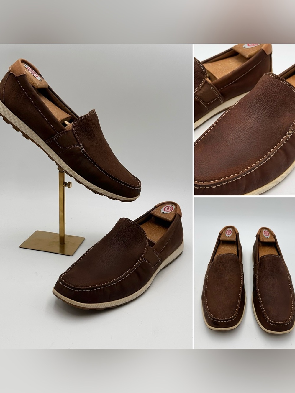 ECCO RECIPRICO MOCCASINS MENS SZ EU 46 US 12 LOAFERS BROWN PEBBLED LEATHER SHOES